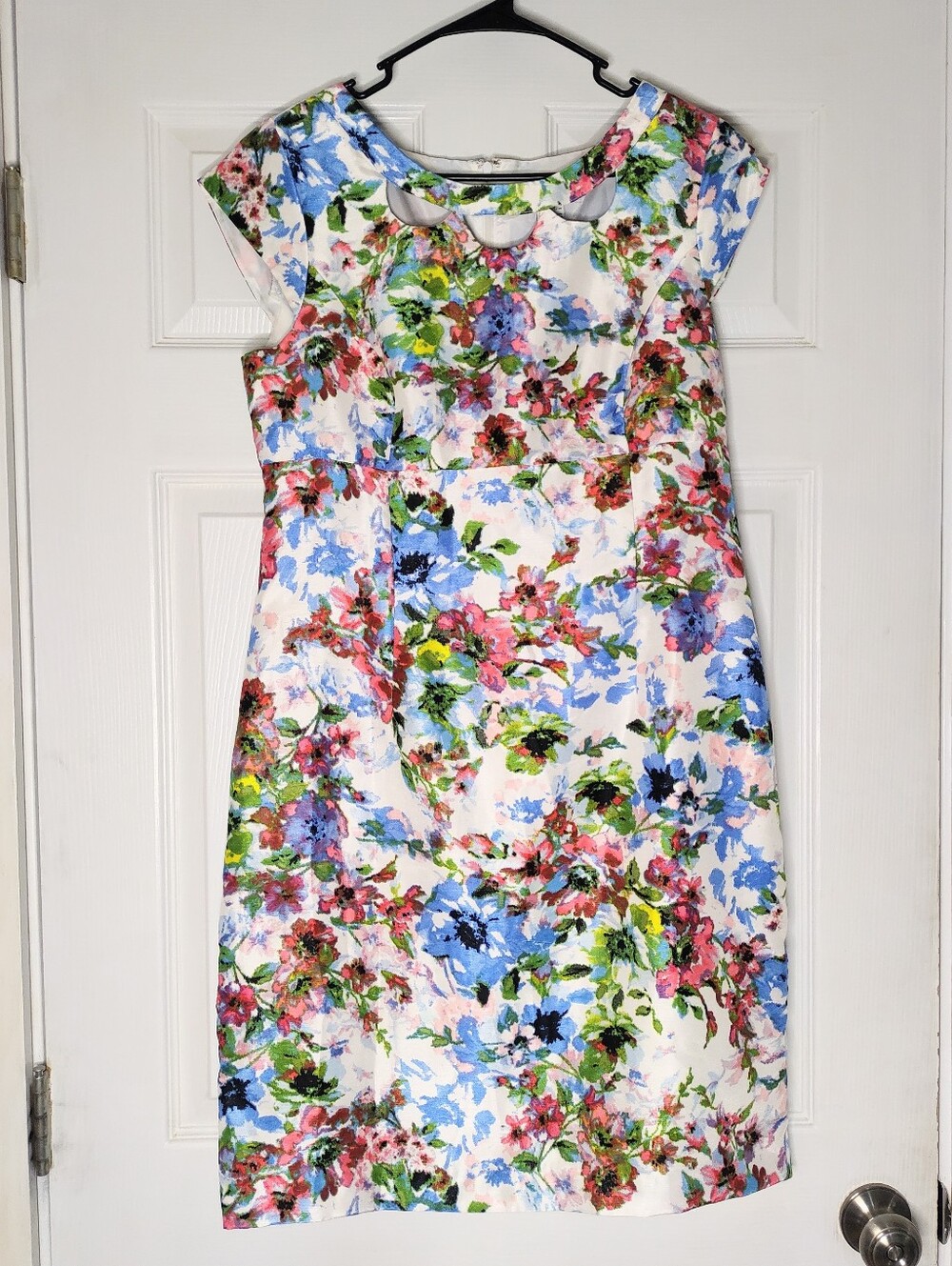 Liz Claiborne White Floral Midi Dress with Blue, Pink & Green Accents